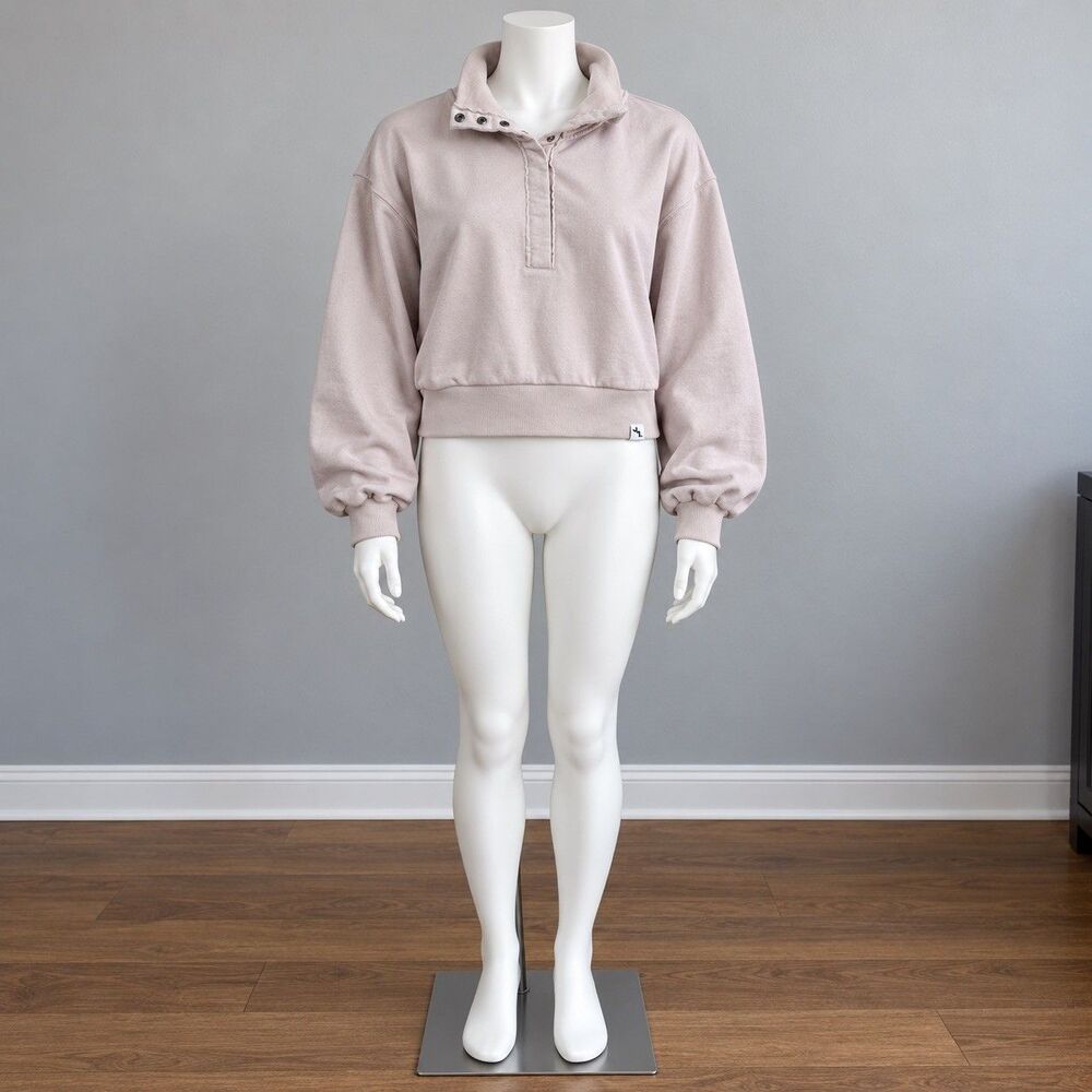 Joy Lab Women’s Pullover Sweatshirt M Blush Pink Snap Neck Oversized Athleisure